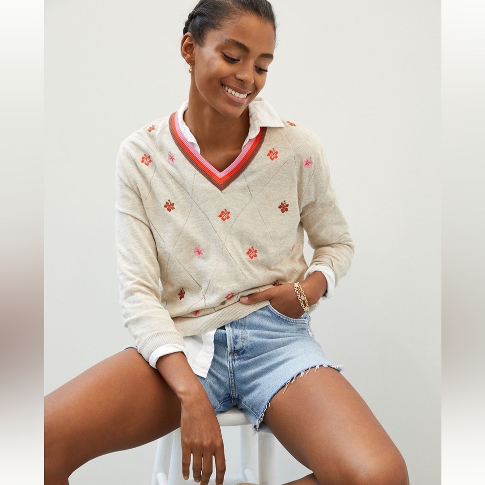 Kule Embroidered V-neck  Sweater
